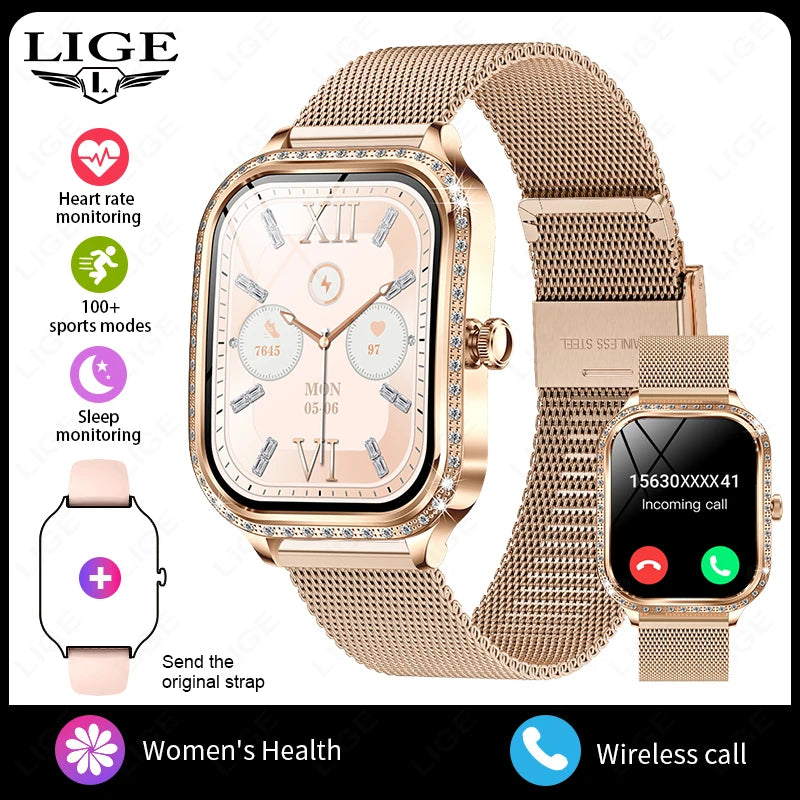 2025 Fashion Women Smart Watch Bluetooth Call Custom Watch Face Fitness Tracker IP68 Waterproof Smartwatch Woman for Android IOS
