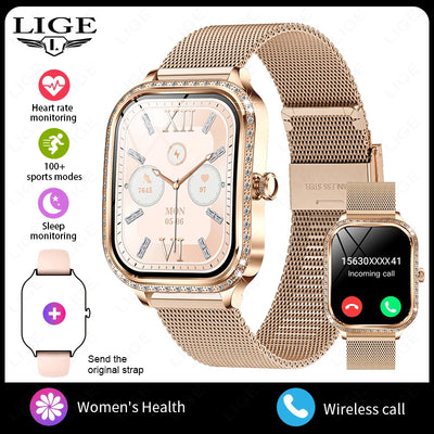 2025 Fashion Women Smart Watch Bluetooth Call Custom Watch Face Fitness Tracker IP68 Waterproof Smartwatch Woman for Android IOS