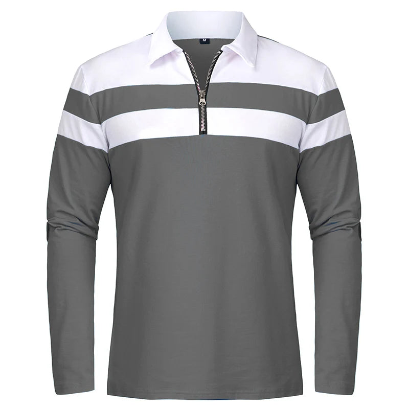 Herren Langarm Poloshirt mit Streifen | 1/4 Reißverschluss, Baumwolle, Slim Fit Golfshirt