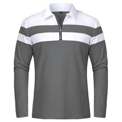Herren Langarm Poloshirt mit Streifen | 1/4 Reißverschluss, Baumwolle, Slim Fit Golfshirt