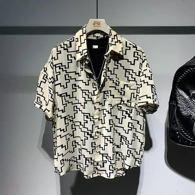 herren oversize-blumenhemd hongkong-stil, kurzarm, reverskragen