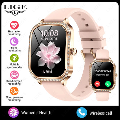 2025 Fashion Women Smart Watch Bluetooth Call Custom Watch Face Fitness Tracker IP68 Waterproof Smartwatch Woman for Android IOS