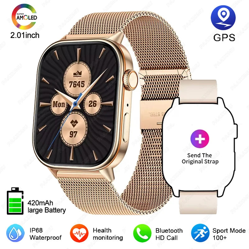 GPS Smart Watch For Women 2.01 inch Screen Bluetooth Call Waterproof Watches Sport Fitness Tracker Smartwatch Lady Reloj Mujer