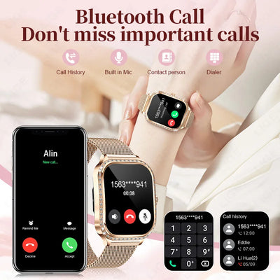 2025 Fashion Women Smart Watch Bluetooth Call Custom Watch Face Fitness Tracker IP68 Waterproof Smartwatch Woman for Android IOS