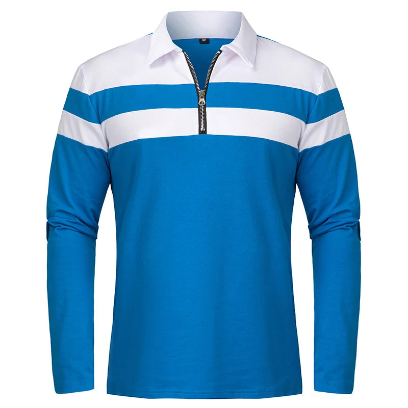Herren Langarm Poloshirt mit Streifen | 1/4 Reißverschluss, Baumwolle, Slim Fit Golfshirt