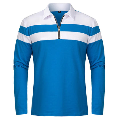 Herren Langarm Poloshirt mit Streifen | 1/4 Reißverschluss, Baumwolle, Slim Fit Golfshirt