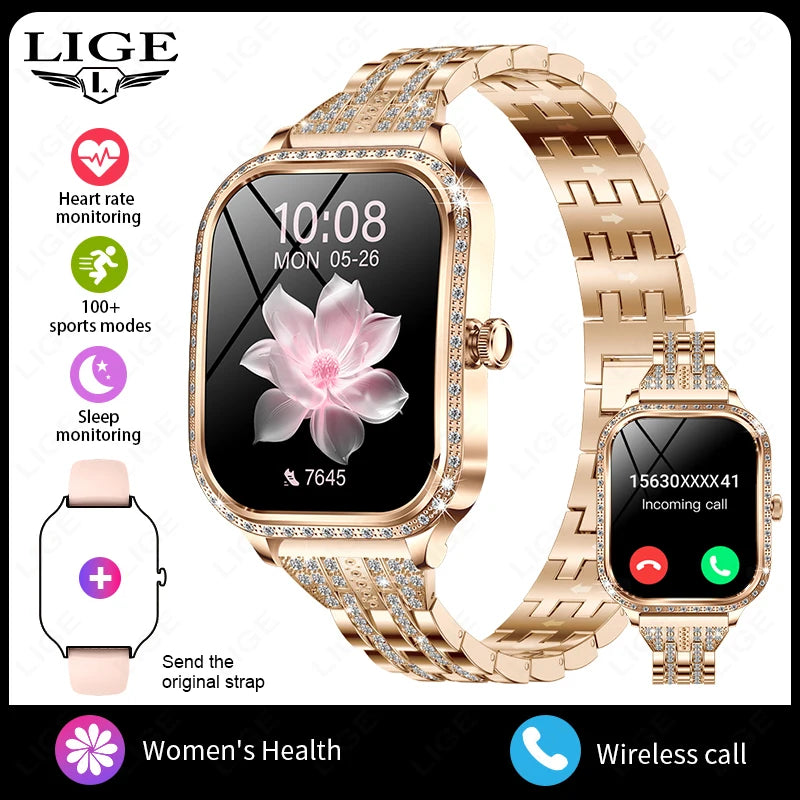 2025 Fashion Women Smart Watch Bluetooth Call Custom Watch Face Fitness Tracker IP68 Waterproof Smartwatch Woman for Android IOS