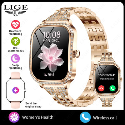 2025 Fashion Women Smart Watch Bluetooth Call Custom Watch Face Fitness Tracker IP68 Waterproof Smartwatch Woman for Android IOS