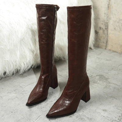 Pointed Toe High Heel Square Heel Modern Boots PU Spring/autumn Sexy Female Shoes on Sale 2025 Brand Zipper Solid Women's Boots