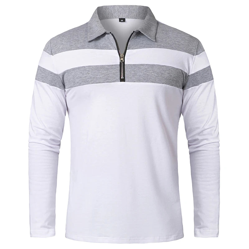 Herren Langarm Poloshirt mit Streifen | 1/4 Reißverschluss, Baumwolle, Slim Fit Golfshirt