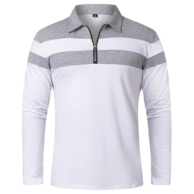Herren Langarm Poloshirt mit Streifen | 1/4 Reißverschluss, Baumwolle, Slim Fit Golfshirt