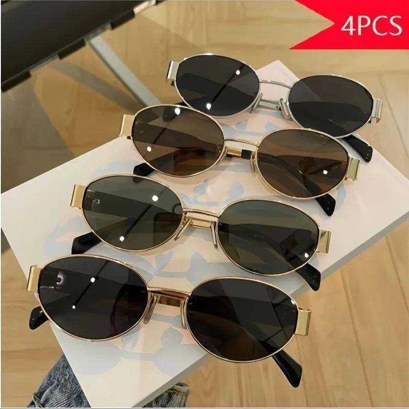 4 Pairs of Oval Retro Glasses. Novel Design, Comfortable Wearing, Must-have for Festivals, Popular Choice