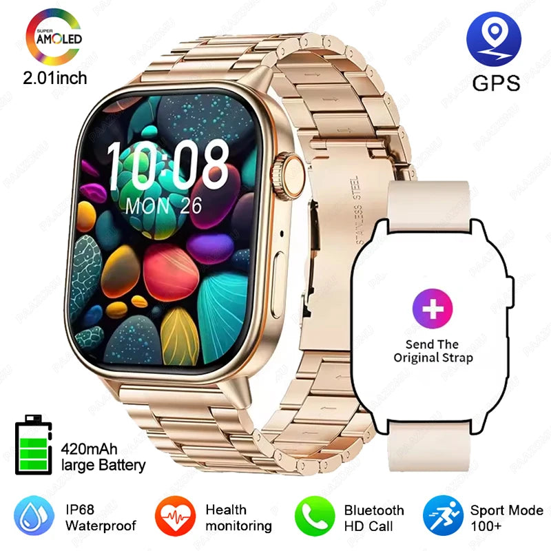 GPS Smart Watch For Women 2.01 inch Screen Bluetooth Call Waterproof Watches Sport Fitness Tracker Smartwatch Lady Reloj Mujer