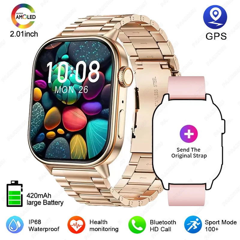 GPS Smart Watch For Women 2.01 inch Screen Bluetooth Call Waterproof Watches Sport Fitness Tracker Smartwatch Lady Reloj Mujer