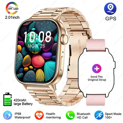 GPS Smart Watch For Women 2.01 inch Screen Bluetooth Call Waterproof Watches Sport Fitness Tracker Smartwatch Lady Reloj Mujer