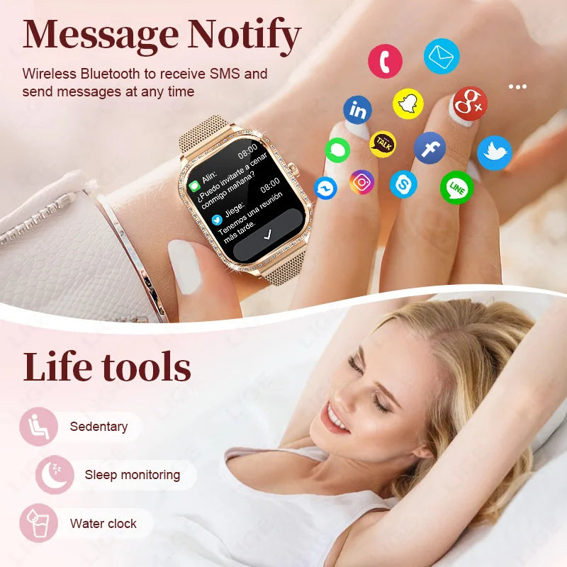 2025 Fashion Women Smart Watch Bluetooth Call Custom Watch Face Fitness Tracker IP68 Waterproof Smartwatch Woman for Android IOS