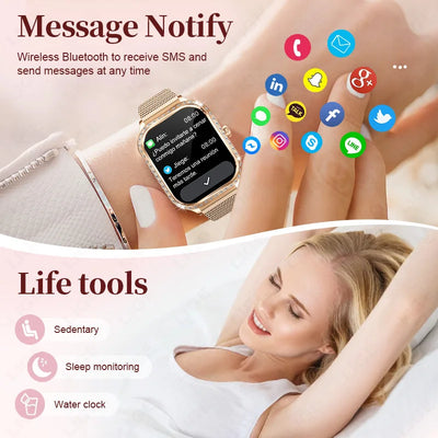 2025 Fashion Women Smart Watch Bluetooth Call Custom Watch Face Fitness Tracker IP68 Waterproof Smartwatch Woman for Android IOS