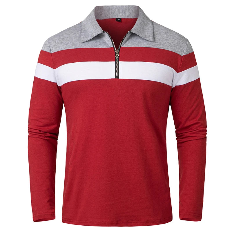 Herren Langarm Poloshirt mit Streifen | 1/4 Reißverschluss, Baumwolle, Slim Fit Golfshirt