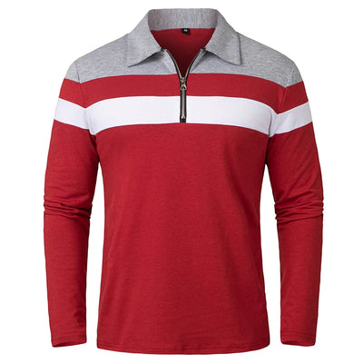 Herren Langarm Poloshirt mit Streifen | 1/4 Reißverschluss, Baumwolle, Slim Fit Golfshirt