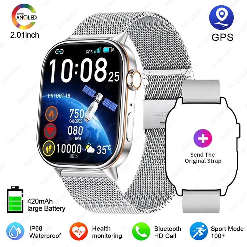 GPS Smart Watch For Women 2.01 inch Screen Bluetooth Call Waterproof Watches Sport Fitness Tracker Smartwatch Lady Reloj Mujer
