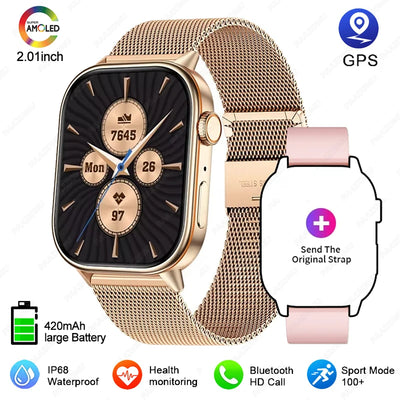 GPS Smart Watch For Women 2.01 inch Screen Bluetooth Call Waterproof Watches Sport Fitness Tracker Smartwatch Lady Reloj Mujer