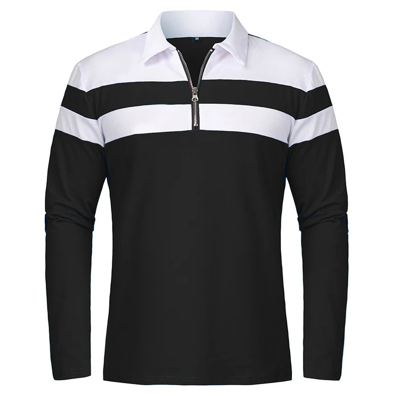 Herren Langarm Poloshirt mit Streifen | 1/4 Reißverschluss, Baumwolle, Slim Fit Golfshirt