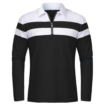 Herren Langarm Poloshirt mit Streifen | 1/4 Reißverschluss, Baumwolle, Slim Fit Golfshirt