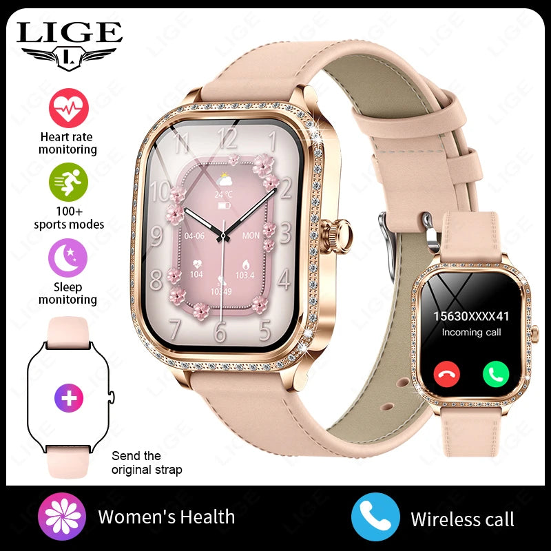 2025 Fashion Women Smart Watch Bluetooth Call Custom Watch Face Fitness Tracker IP68 Waterproof Smartwatch Woman for Android IOS