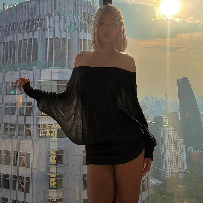 Modisches schulterfreies transparentes Minikleid für Damen